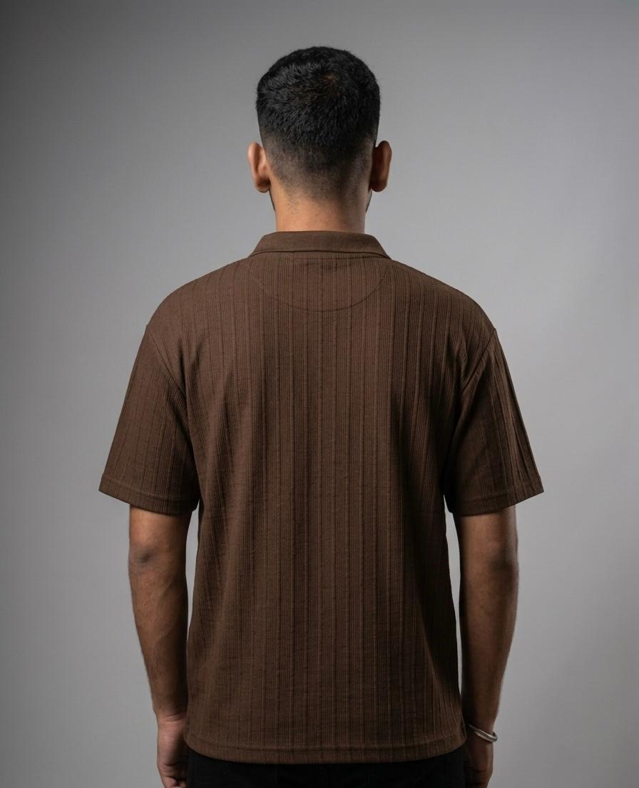 Mocha Luxe Ribbed Polo T-Shirt – Premium Oversized Streetwear Fit for Men