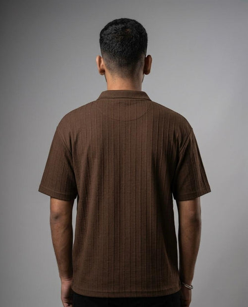 Mocha Luxe Ribbed Polo T-Shirt – Premium Oversized Streetwear Fit for Men